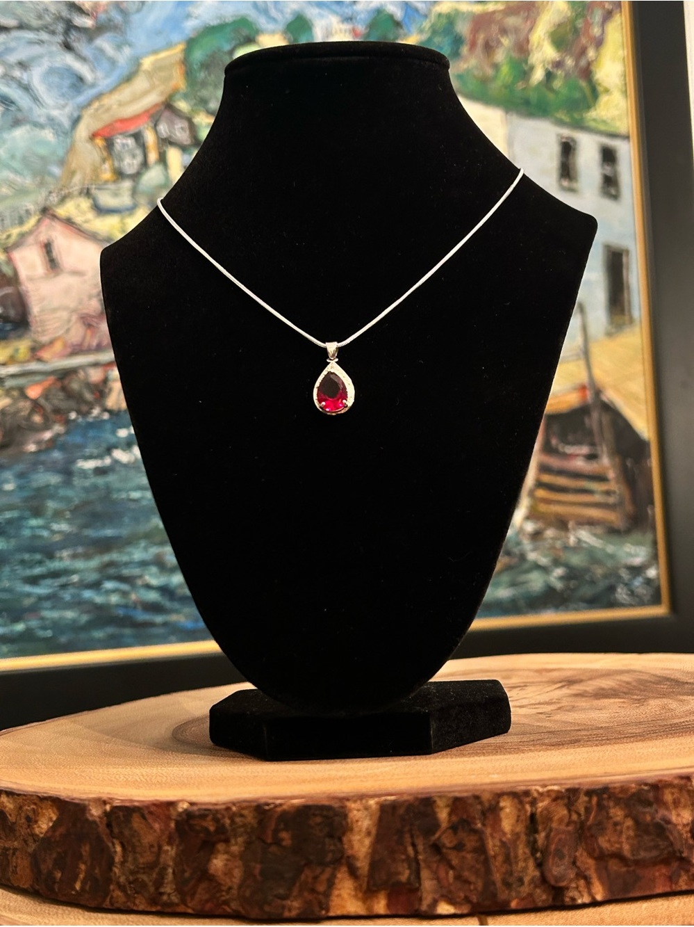 925 Sterling Silver Lab-Grown Ruby Teardrop Necklace | 18”